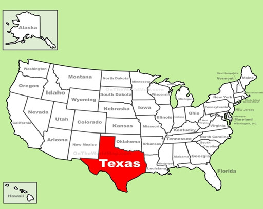 Vị trí bang Texas trên bản đồ nước Mỹ