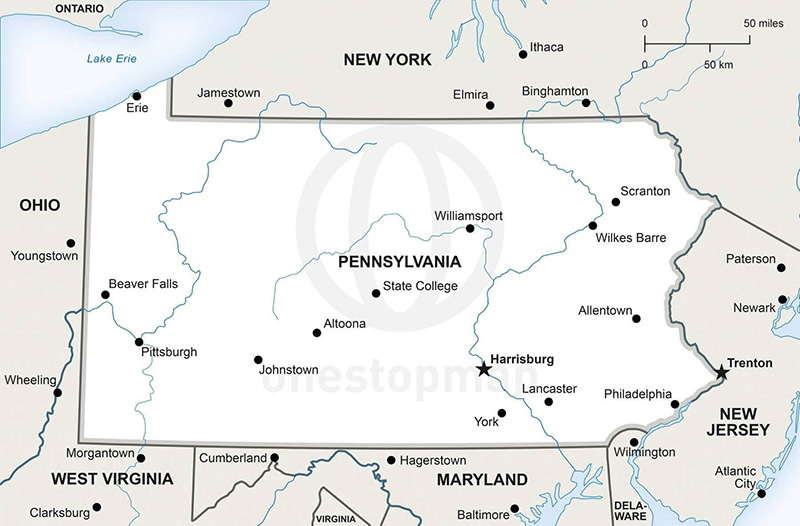 Bản đồ các thành phố tại bang Pennsylvania